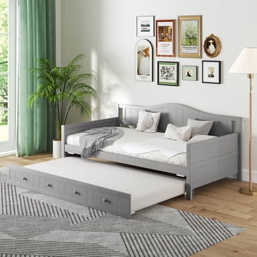 Costway Lit de Jour Format Simple avec Tiroir-Lit Canapé-Lit en Bois Massif avec Lattes de Soutien Lit d'Appoint Gris
