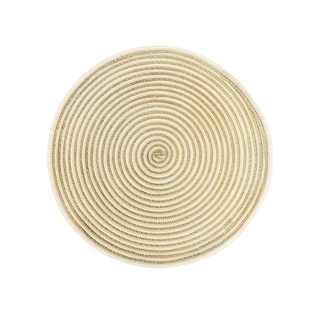Napperon Rond Scintillant Tissé (or) - Ensemble de 12 avec une Forme Ronde et un Motif Scintillant Doré Concentré Tissé, Fabriqué en Plastique de Qualité Supérieure, Diamètre de 15,35 Pouces, Conçu pour Rehausser la Déco de table à Manger et Convient à une Utilisation Intérieure Ou Extérieure.