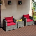 thumbnail image 1 of Costway 3 PC Patio Rattan Furniture Bistro Set Cushioned Sofa Chair Table Red, 1 of 10