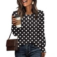 thumbnail image 2 of HAiming Chemises à Pois pour Femmes Décontractées à Col Rond Hauts à Volants Plissés Blouse Basique Chic T-Shirts de Travail, 2 of 6