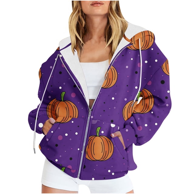 Chandails à Capuche Zippés pour Femmes Rabais de 50 % en Liquidation Blouse Imprimée Mode Hauts à Manches Longues Chandail Poches à Capuche