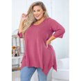 thumbnail image 2 of SHOWMALL Haut Femme Grande Taille Manches 3/4 Vêtements Violet Rouge 4X Blouse Tunique Ample Col Rond pour Leggings, 2 of 6