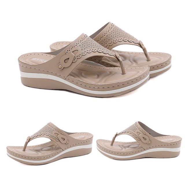 LSLJS Sandales pour Femmes Grande Taille Légères Chaussures Rétro Tongs de Massage Semelle Souple Pantoufles Compensées, Pantoufles pour Femmes