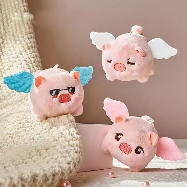 Jouet en Peluche Cochon, Attire Cochon Volant Jouet Secouant la Queue Confortable pour Sacs à Dos Blanc, Rose, Bleu