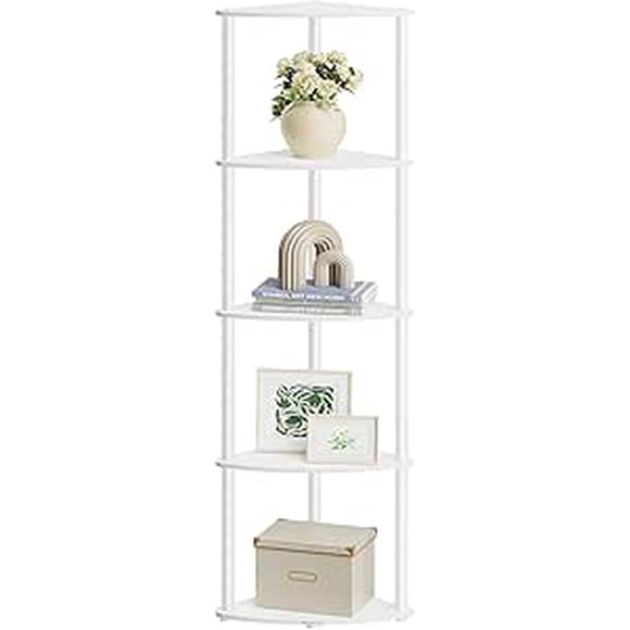 SONGMICS HOME Corner Shelf, Superfast Toolless Assembly, 5-Tier Corner Standing Shelf, Corner Shelf Stand, Living Room, Bedroom, Kitchen, 15 x 10.6 x 54.7 Inches, Snow White