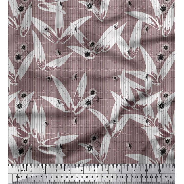Soimoi Poly Georgette Fabric Texture,Leaves & Black Sketch Flower Print Fabric by Yard 52 Inch Wide