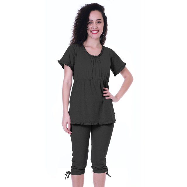Moomaya Ensemble de Nuit pour Femmes Capri Coton 2 Pcs Chemises de Nuit