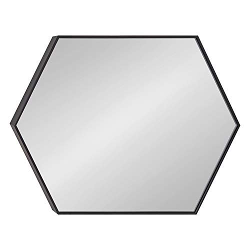 Kate and Laurel Rhodes Modern Hexagon Wall Mirror, 24" x 36", Black, Chic Geometric Wall Mirror
