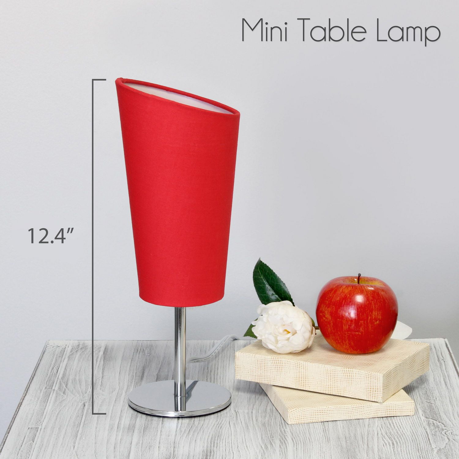 Simple Designs Mini lampe de table chromée avec abat-jour en tissu incliné
