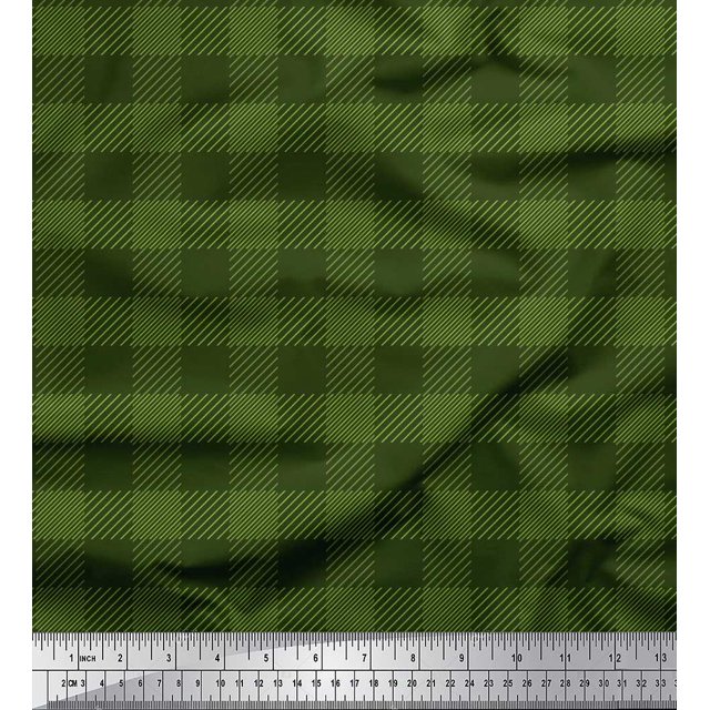 Soimoi Green Viscose Chiffon Fabric Check Check Print Sewing Fabric Yard 42 Inch Wide