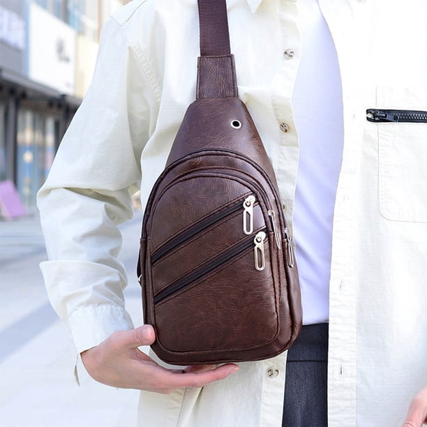 yulier Under $5 Small Sling Bag for Men, Leather Crossbody Bag