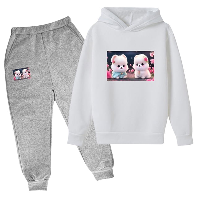 RXIRUCGD Mode Ensemble à Capuche Manches Longues Imprimé Décontracté pour Filles et Garçons (Blanc, Taille : 140)