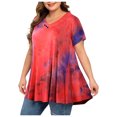thumbnail image 1 of Héliisoer Plus Tops Taille Femmes Tie-dye Print Manches Courtes V-neck Blouse Plissée, 1 of 9