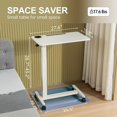thumbnail image 2 of Table de Lit Surélevée à Hauteur Réglable avec Roues, Bureau Debout Roulant pour Portable, Tables de Chevet Portatives avec Fente, Porte-Gobelet, Chariot d'Ordinateur Pneumatique Mobile, Blanc, 2 of 5
