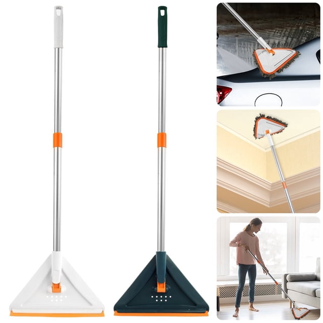 Vadrouille de Nettoyage Rotative à 360 Réglable Triangles Vadrouille de Nettoyage Paresseuse Longueur Réglable Vadrouille Douce Humide et Sèche Vadrouille à Poussière Nettoyeur pour Plancher Mur Plafond Fenêtres (Bleu)
