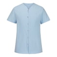 thumbnail image 4 of TIMIFIS Mens Short Sleeve Top Cotton Linen T Shirts Beach Solid Short Sleeve Shirts V-neck Button Closure Tops Blouse - Spring/Summer, 4 of 6