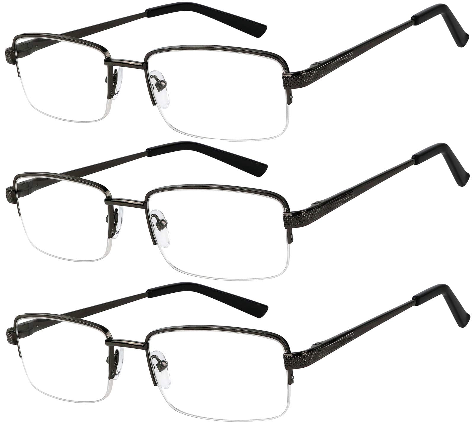 Success Eyewear Reading Glasses Set of 3 Half Rim Black Metal Glasses for Reading Quality Spring Hinge Readers Men and Women +2.25