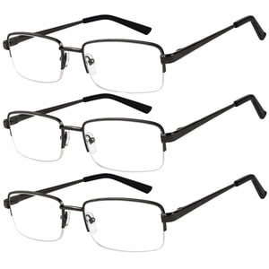 Success Eyewear Reading Glasses Set of 3 Half Rim Black Metal Glasses for Reading Quality Spring Hinge Readers Men and Women +2.25