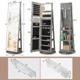 thumbnail image 3 of Gymax 360° Rotating Mirrored Jewelry Cabinet Armoire 3 Color LED Modes Lockable Light Gray, 3 of 10