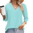 thumbnail image 4 of Plebaso Chemises à Manches 3/4 pour Femmes, Col en V, Tuniques Décontractées, Hauts Unis, Blouses Amples pour Dames, 4 of 6