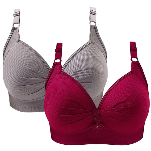 SDNall 2PCS Womans Fashion Plus Size Wire Free Comfortable Push Up Hollow Out Bra Underwear