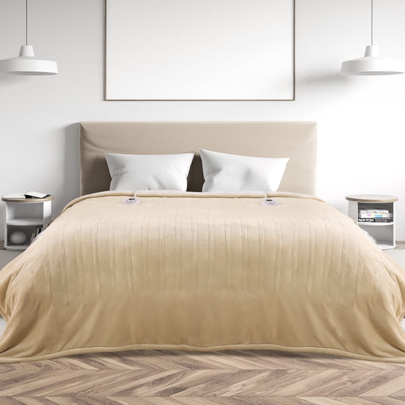 MARNUR Couverture Chauffante Électrique Format Queen 84 Pieds'x90 Pieds', Chauffage Rapide avec Deux Contrôleurs, 10 Niveaux de Chauffage, Minuterie 10 H, Fonction de Préchauffage - Beige