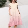 thumbnail image 3 of NiSHUIHAN Robe d'Été pour Fille à Manches Volantées, Ligne A, à Étages, Évasée, Midi, Bohème, Robe Soleil Décontractée avec Poches, Roses, 8 Ans, 3 of 5