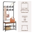 thumbnail image 3 of Coat Rack Shoe Bench, 3-in-1 Hall Tree Shoe Rack for Entryway, 3-Tier Storage Shelf and 8 Hooks Removable, Industrial Accent Furniture with Steel Frame, Multifunctional Hallway Organizer, 3 of 9