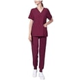 thumbnail image 2 of LSLJS Women's Short-Sleeved Solid Color Pocket V-Neck Nurse Suit, Womens Plus Scrubs, 2 of 3