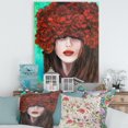 thumbnail image 1 of Designart Portrait Of A Young Woman With Red Flowers Canvas Wall Art, 1 of 4