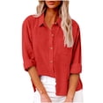 thumbnail image 1 of Timegard Button down Shirts for Women Cotton Linen Plus Size Lapel Neck Blouse Fall Casual Loose Tops, 1 of 7