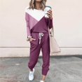 thumbnail image 2 of CHOK Womens Sport Set Long Sleeve Patchwork Color with Loose Cozy Petite Sweatpant Trendy Fall Winter Suits (X-Large  Pink), 2 of 5