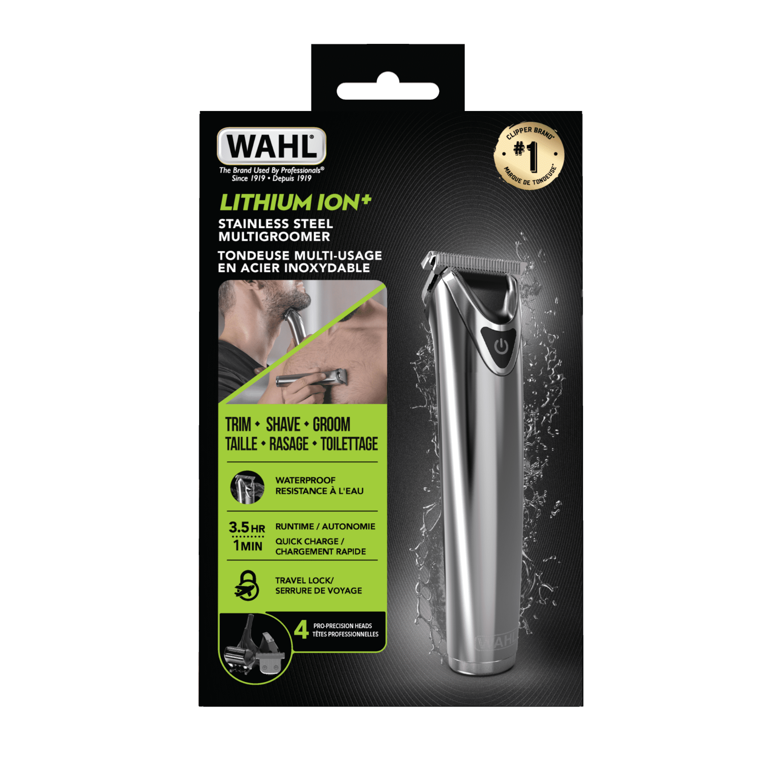 Wahl Lithium-Ion Stainless Steel Trimmer – All-in-One Waterproof Grooming Kit with T-Blade, Dual Shaver, LED, 3.5 Hr Runtime & Guide Comb - Model 3114
