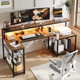 thumbnail image 1 of Bestier Bureau de Jeu en L de 71 Pouces avec Prises de Courant, Table d'Ordinateur de Bureau à DEL avec Support pour Moniteur et Tablette de Rangement, Style Rustique, 1 of 1