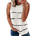thumbnail image 2 of MRULIC T-Shirts pour Femmes Mode T-shirt Sans Manches Ample Col Rond Imprimé Rayé Hauts T-Shirts pour Femmes Blanc + US:4-6, 2 of 3