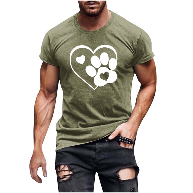 FAIWAD Men Summer Tops Short Sleeve Round Neck Printed T-Shirts Slim Stretch Workout Tops