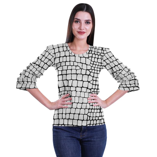 Moomaya Ruffle Sleeve Printed Cotton Womens Tops Plus Size Short T-Shirt Top