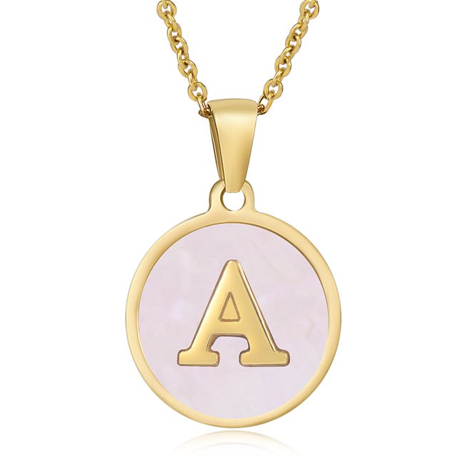 Colliers, Collier Lettre Coquille Mignonne pour Filles, Pendentifs Pièce pour Filles en Acier Inoxydable Colliers Initiale pour Femmes Bijoux Rond