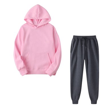 QUYUON Women Jogging Suits 2 Piece Set Women's Long Sleeve Pullover Hoodie Sweatshirt Jogger Set Athletic Lounge Sweatsuit Sets Casual Tracksuit Sets Athletic Sports Casual Sweat Suits Pink-E XL