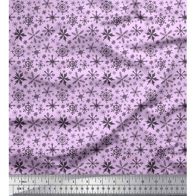 Soimoi polyester Crepe Fabric Snowflake Artistic Print Fabric by the Yard 52 Inch Wide