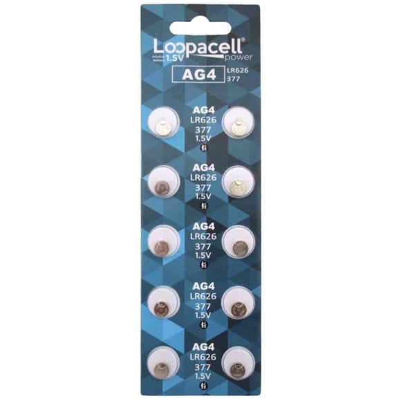 LOOPACELL AG4 LR626 377 SR66 1.5V Alkaline Button Cell Watch Batteries 10 Pack