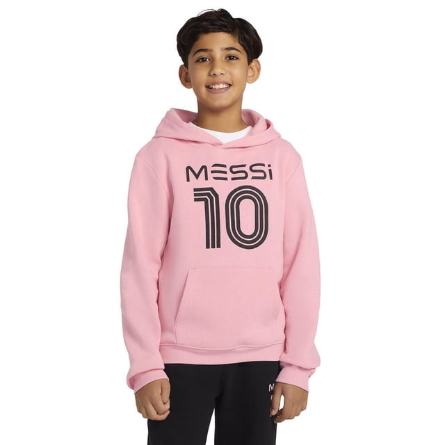Chandail à Capuchon en Molleton pour Enfants Messi, Doux Mélange Coton/polyester, Lavable à la machine, avec Image de Marque Messi; Vêtement pour Jeunes Fans, Chandail à Enfiler Convenant à Superposer à l'École Ou pour les Journées de Match.