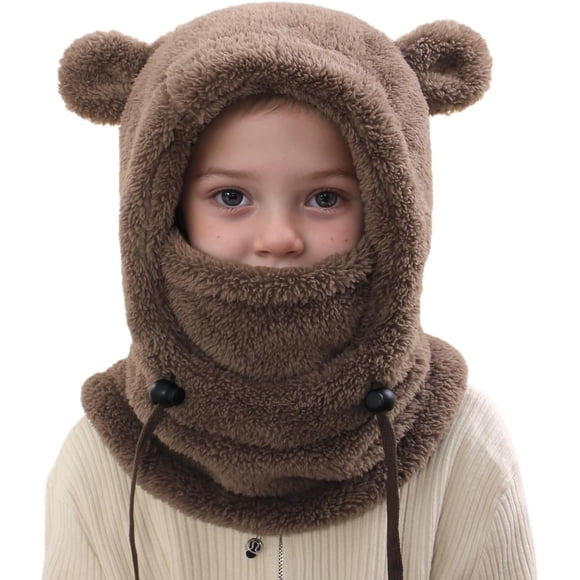 1pc, children's winter wool hat, children's balaclava, ski mask, windproof and warm, adjustable with fleece lining, suitable for boys and girls.,B,Coffee