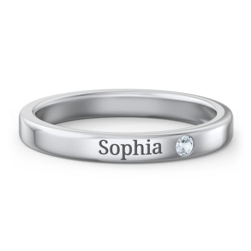 Stackable Birthstone Ring with Engraving - Aquamarine (March)