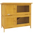 thumbnail image 1 of PawHut Wood Rabbit Hutch with 2 Large Main House, Ramp, Trays, Yellow, 1 of 10