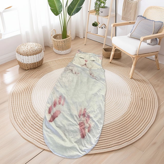 Adult Sleeping Bag with Cats Pattern, Soft Fabric, Enveloping Design, Washable Travel Camping Sleepover Lounge, 1-Pack