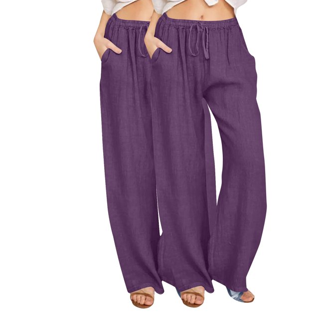 FNFYFH Clearance Ladies Plus Size Casual Long Linen Pants Solid