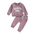thumbnail image 1 of Faithtur Baby Girl 2Pcs Fall Outfits Fuzzy Letter Embroidery Long Sleeve Sweatshirt + Pants Set Toddler Spring Clothes, 1 of 9