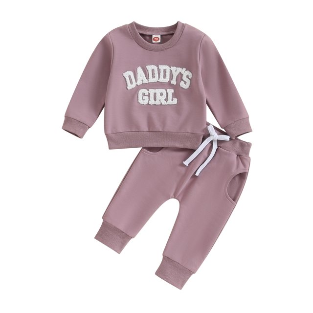 Faithtur Baby Girl 2Pcs Fall Outfits Fuzzy Letter Embroidery Long Sleeve Sweatshirt + Pants Set Toddler Spring Clothes
