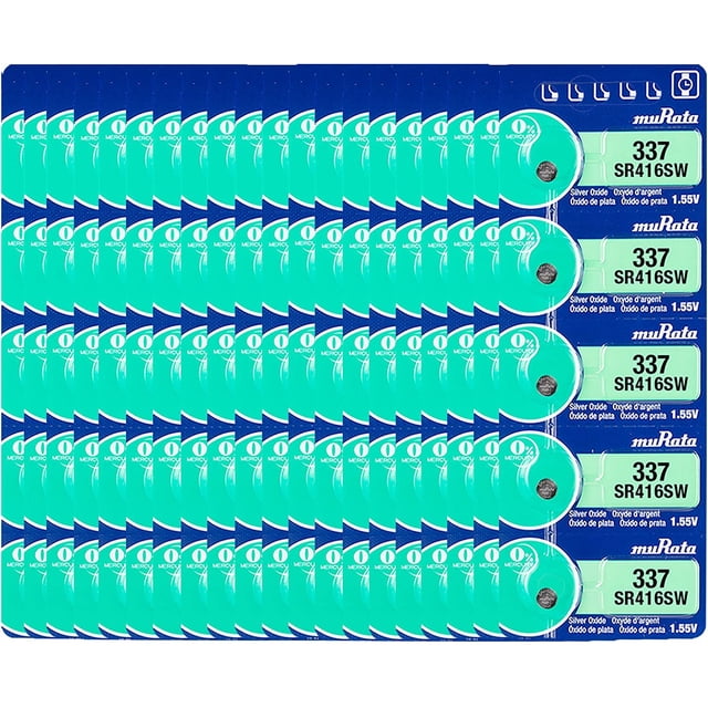 Murata 337 SR416SW Battery 1.55V Silver Oxide Watch Button Cell (100 Batteries)